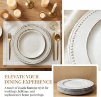 Assiette de présentation vintage de 13 pouces, blanche, en plastique perlé, style antique, pour mariage, Noël, anniversaire