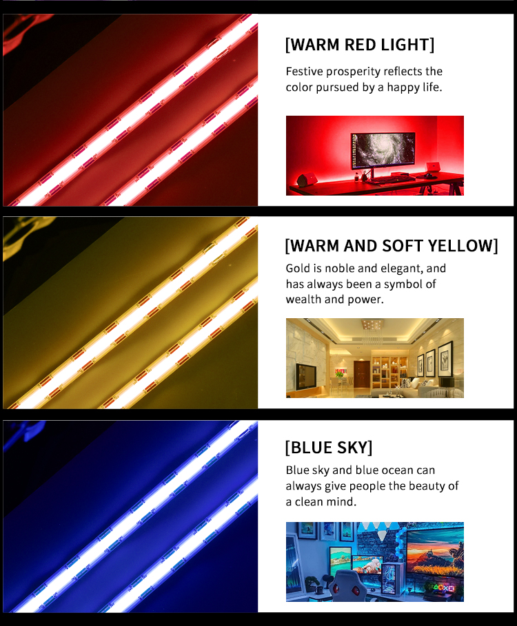 Dimmable dotsfree light DC24v 12v flexible yellow color led cob strip blue cob led strip light Super Bright Flexible