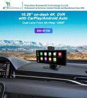 Écran CarPlay sans fil de 10,26 pouces pour voiture avec caméra embarquée 4K et récepteurs audio portables 1080P avec CarPlay et Android Auto