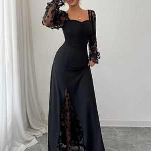 ชุดเดรสลูกไม้แขนยาวแบบเย็บปะติดปะต่อที่หรูหราและสง่างามสำหรับผู้หญิง - Product Image 5