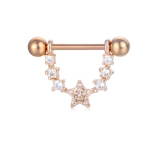 Piercing de Pezón de Acero Quirúrgico con Forma de Flor, Corazón y Luna, con Circonita, Joyería Corporal para Chicas - Product Image 2