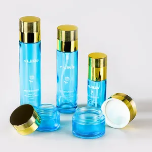 Yijing cosmetic skincare sets luxury glass bottle toner bottle with pump