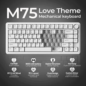 <span class=keywords><strong>Clavier</strong></span> de jeu mécanique XVX M75 Lumina Tri-Mode 75% avec rétroéclairage RVB, <span class=keywords><strong>clavier</strong></span> blanc en forme de cœur, cadeau pour la Saint-Valentin - Product Image 1