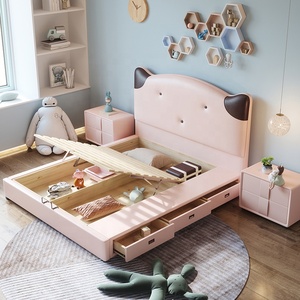 Thuis Slaapkamer Meubilair Modern Ruimtebesparend Houten Design <span class=keywords><strong>Bed</strong></span> Uitstekend Comfortabel Gestoffeerd Frame Leren Meisjes <span class=keywords><strong>Bed</strong></span> Voor Kinderen - Product Image 4