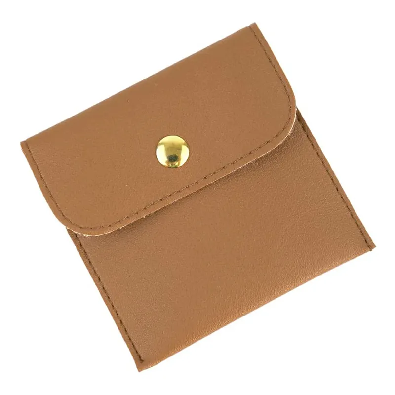 High Quality Luxury Mini Pu Envelope Gems Packing Bags Leather Rosaries Pouch With Gold Button