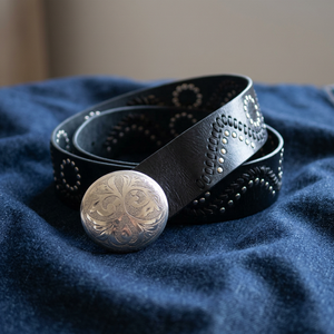 Ceintures tressées en cuir véritable 100% faites à la main, modèle 10 avec conchos argentés, style classique, unisexe, marron noir, design tissé - Product Image 4