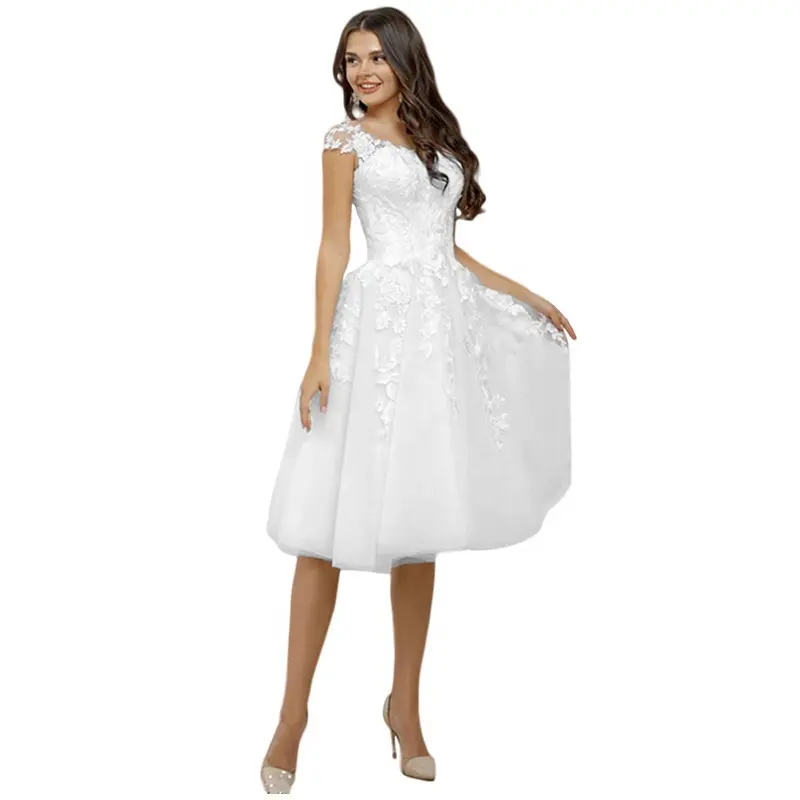 Vestido de novia corto blanco para mujer, con espalda descubierta vestidos de novia, apliques de encaje, bohemio, bonito, para fiesta de graduación, 2023