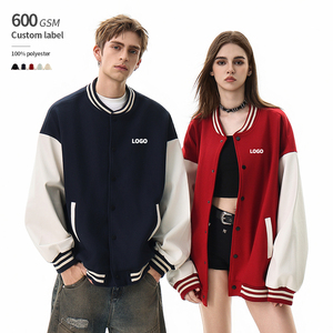 PU Sleeves 600 GSM Heavyweight Streetwear OEM Custom Print Color-block Unisex <b>Mens</b> Fashion Varsity Baseball <b>Jacket</b> - Product Image 1
