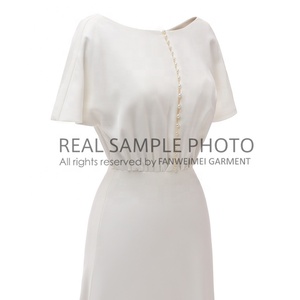 1212 #    Vestido <span class=keywords><strong>de</strong></span> <span class=keywords><strong>Novia</strong></span> <span class=keywords><strong>de</strong></span> Satén con Escote Barco, Manga Corta, Estilo Columna, con Cuentas <span class=keywords><strong>de</strong></span> Perlas, Fotos Reales - Product Image 5
