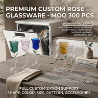 Ensemble de verres à vin en forme de rose colorée, fabricant, vente en gros, OEM, vert, bleu, rose, ambre, transparent, pétales, tige, feuille, gobelet en borosilicate
