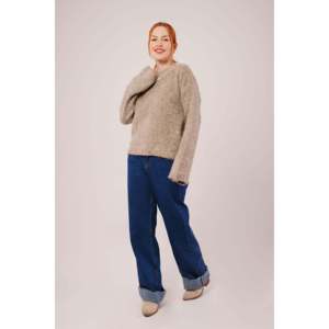 Suéter de visón suave al por mayor, color piedra, manga larga, informal para mujer, tejido antipilling - Product Image 5