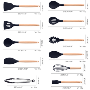 Bán Buôn Thân Thiện Với Môi Sản Phẩm 19 Đồ Dùng Nhà Bếp Thiết Lập Tay Cầm Bằng Gỗ Xô Dao Silicone Đồ Dùng Với Cắt Hội Đồng Quản Trị Cho Nấu Ăn - Product Image 2