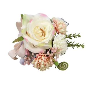 AYOYO OEM Rose Flower Wrist Corsage Boutonniere Set Handmade Artificial Corsage for Wedding