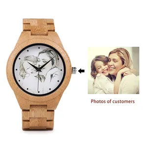 Cheap OEM Manufacturer UV photo picture printing wooden watches with leather band watch wood