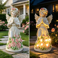 Statue de jardin solaire ange priant avec décor floral rose, lumières LED solaires intégrées, éclairage doux et chaleureux, cadeau de déménagement