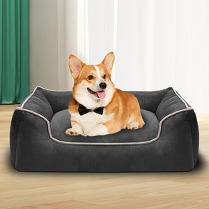 Toptan Lüks Kadife Köpek Yatağı Düz Desen Küçük Orta Boy Kediler ve Köpekler İçin Modern Stil %100 Pamuk Malzeme Koruyucu OEM - Product Image 6