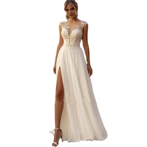 Robe de mariée légère, nouveau style, en dentelle <span class=keywords><strong>blanche</strong></span>, avec fente latérale, style Mori, en tulle pour voyage - Product Image 5