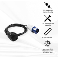Adaptateur de prise industrielle CEE 16A IP44 230V pour camping-car, avec câble de raccordement Schuko de 0,35 m