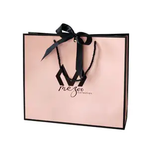 定制标志印刷粉色纸谢谢结婚礼品袋带标志印刷购物手提包艺术礼品袋