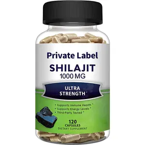 OEM orgánico Shilajit cápsulas vitaminas con Ashwagandha y pimienta negra mejorar el estado de ánimo y la energía