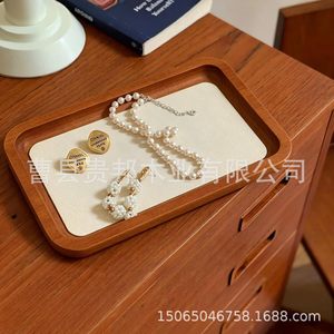 Wooden Jewelry Tray For <b>Necklace</b> <b>Ring</b> Bracelet Storage Display Props With Beige Lining And Wood Frame - Product Image 5