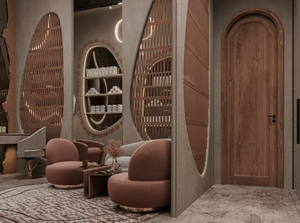 Beauty Salon Interior Design Service Custom Wooden Lattice Screen and Skincare Display Shelving Shopfitting - Product Image 6
