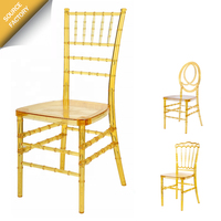 Chaises Chiavari en résine acrylique transparente jaune doré, empilables, durables, pour hôtels, jardins, mariages et événements extérieurs (vente en gros)
