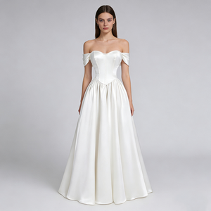 Robes de soirée pour femmes, col cœur, en satin, taille corset, longueur maxi, coupe trapèze, pour <span class=keywords><strong>mariage</strong></span> et cérémonies - Product Image 2
