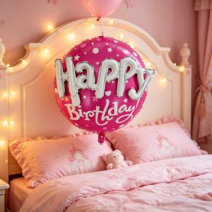 Palloncini Rotondi in Foil Metallizzato Fucsia 'Buon Compleanno' 56cm, Confezione da 12 Pezzi, Decorazioni per Feste - Product Image 6