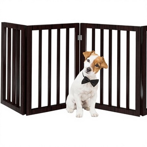 Pet Gate-Freestanding Folding Accordion Style MDF Wooden <strong>Indoor</strong> <strong>Dog</strong> Fence for Doorways Stairs &amp; <strong>House</strong> (4 Panel Brown) - Product Image 1