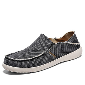 Zapatos sin cordones de lona tejida con borde deshilachado para hombre, con aberturas laterales elásticas, suela redondeada ligera, cómodos, informales, perfectos - Product Image 3