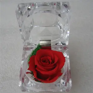 Mother's Day Forever Preserved Crystal Rose Jewelry Case For Women Acrylic Valentine's Gift Artificial Flowers Ring Box