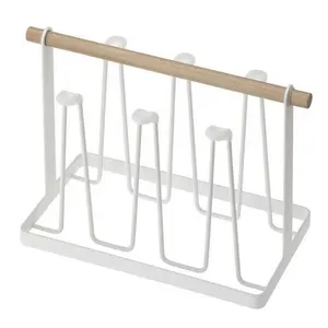 Haken Tassenhalter-Rack Küche Organisator Becher Abtropf-Rack mit Holzgriff Stand Glasbecher Trockengestell