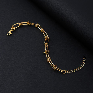 Collier et bracelet en acier inoxydable plaqué or 18K PVD, nouveau design, chaîne à nœuds - Collier ras du cou, chaîne de pull, bracelet, pour femmes et hommes - Product Image 6