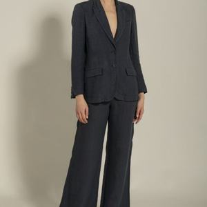 Trajes Casuales de Lino y Algodón de Alta Calidad para Mujer, Diseño Personalizado OEM, MOQ Bajo, Blazer y Pantalones a Cuadros con Decoración de Botones - Product Image 1