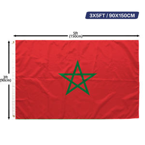 Drapeau du <span class=keywords><strong>Maroc</strong></span> 3x5 pieds en polyester, impression recto, œillets en laiton, double couture, vente en gros, 3x5 90x150cm, drapeau du <span class=keywords><strong>Royaume</strong></span> du <span class=keywords><strong>Maroc</strong></span> - Product Image 1