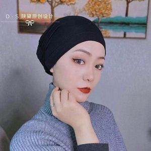 Solid custom-made women's African Muslim polyester ethnic headscarf, solid color <b>undercap</b> - Product Image 1