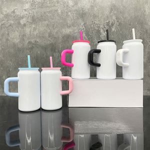 Vaso Térmico de Acero Inoxidable con Aislamiento al Vacío para Sublimación, Blanco, 16oz, con Asa de Colores, desde Almacén de EE. UU. - Product Image 1