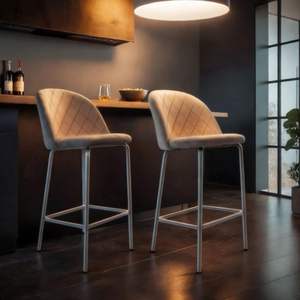 Elegante Taupe Ginebra Cocina Bar Sillas altas Set 2 Asiento suave Tela Moderna Patas de metal para Hotel Hogar Comedor Desayuno Banco Uso - Product Image 1