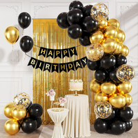 Kit de guirlande de ballons d'anniversaire noir et or avec bannière Joyeux Anniversaire et rideau en feuille d'or pour la décoration de fond de fête d'anniversaire pour adultes
