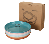 Assiette Repas en Fibre de Paille de Blé Écologique Biodégradable, Lot de 6 Pièces, Ronde Multicolore, Légère en PP, Style Moderne