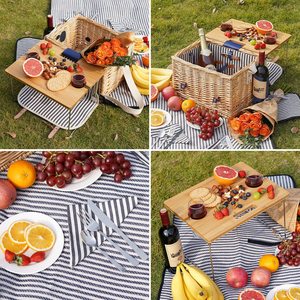 Hot Cold Multifunction Picnic Basket Vintage Style Mat Foldable Table <strong>Valentines</strong> Day <strong>Hamper</strong> Wooden Fruit Wicker Seagrass Carry - Product Image 5