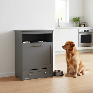 Mueble Elevado Ajustable para Comida de Perros, Estación de Alimentación para Mascotas Blanca con Platos - Product Image 2