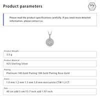 Collier pendentif de luxe en argent S925 plaqué rhodium avec moissanite 1,2 CTW, design multi-halo, serti griffe, chaîne câble, certifié GRA