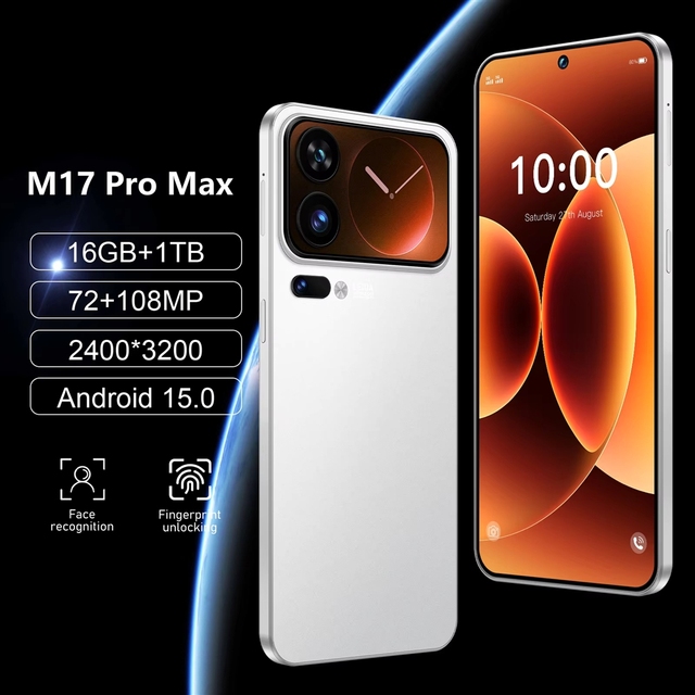 Hot Sale M17 Pro 5G Smartphone 7.3 Inch 16GB+1TB Android 15 108MP Camera Face Unlock Bands