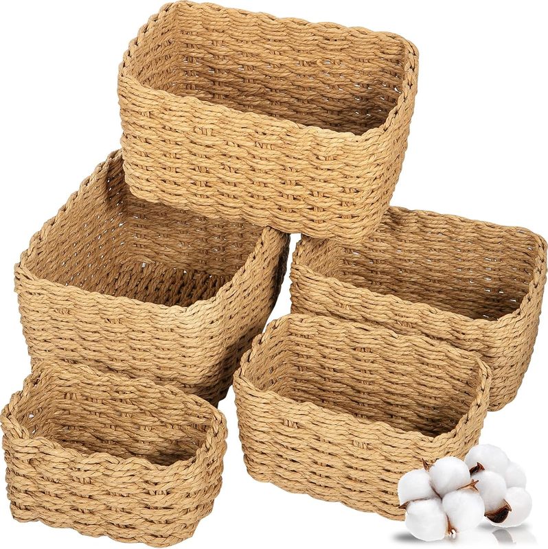 Woven Paper Rope Storage Baskets Stackable