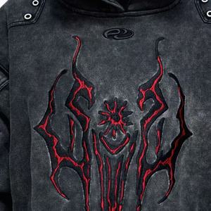 Sweat à capuche ample personnalisé en coton lourd lavé et brodé, motif rayé, style cyberpunk, pour homme, idéal pour l'hiver - Product Image 4