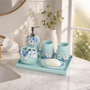 <span class=keywords><strong>Set</strong></span> di 5 <span class=keywords><strong>Accessori</strong></span> per il <span class=keywords><strong>Bagno</strong></span> in Resina <span class=keywords><strong>Verde</strong></span> - Product Image 2