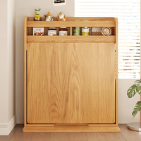 Table de Salle à Manger Pliante Gain de Place avec Étagère à Épices, Cadre en Bois, Ensemble de Table à Dîner et 4 Chaises