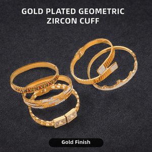 Brazalete de Acero Inoxidable con Baño de Oro, Diseño Geométrico, con Circonitas Blancas Huecas de Alta Gama, para Mujer, Moderno, para Fiestas - Product Image 2